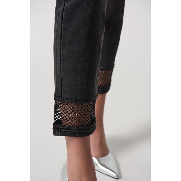 Joseph Ribkoff Women 22 Charcoal Grey Embellished FishNet Cuff Classic Slim Jean - Picture 3 of 15